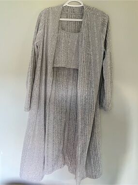 Matching Ribbed Knit Duster lounge set in Light Gray